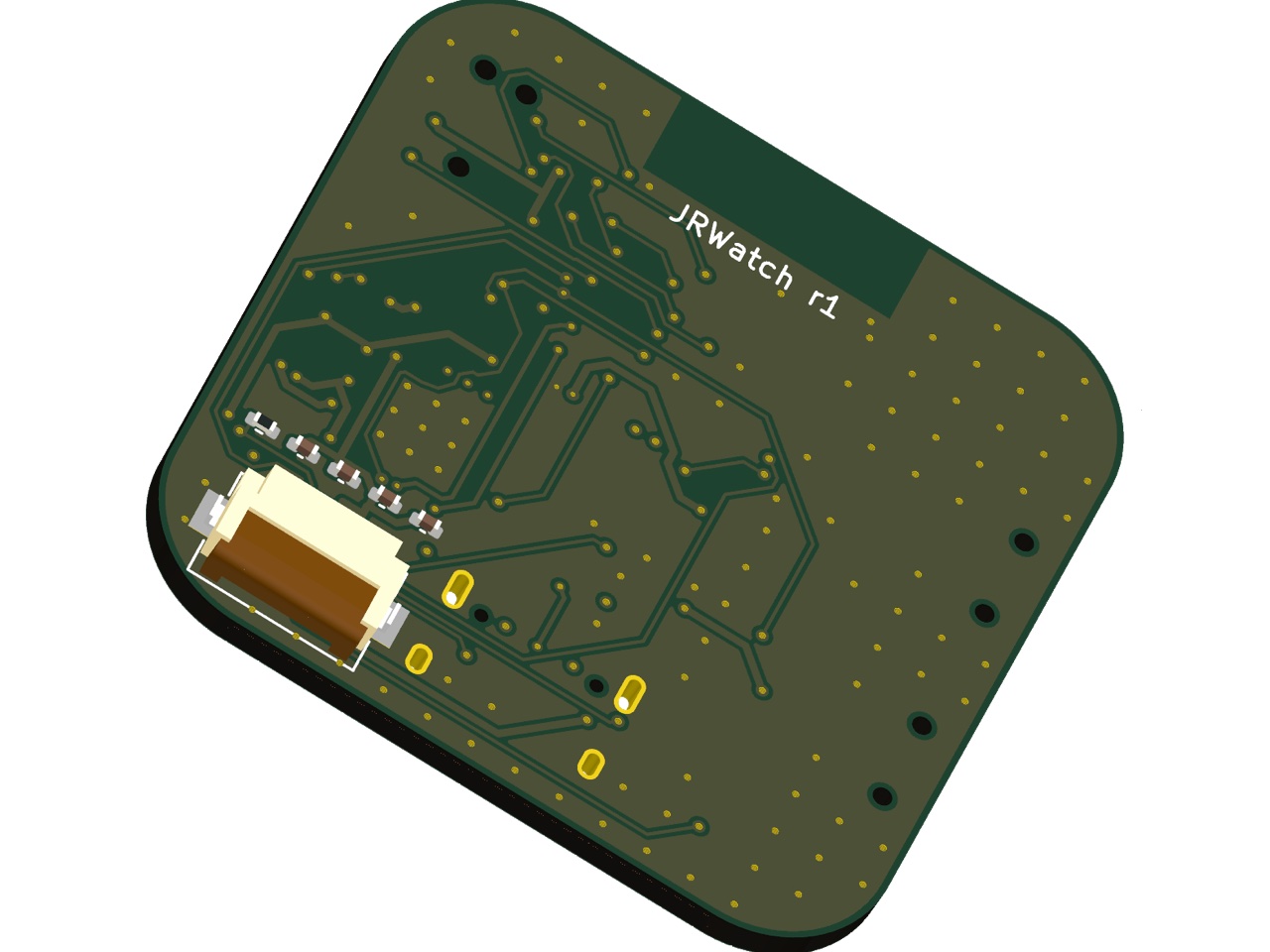 Isometric render of the JRWatch 4-layer smartwatch PCB